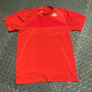adidas Red Mesh-Panel Athletic Tee